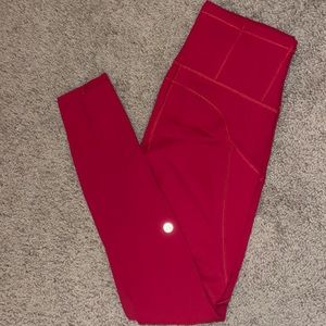 Red lululemon leggings with pockets